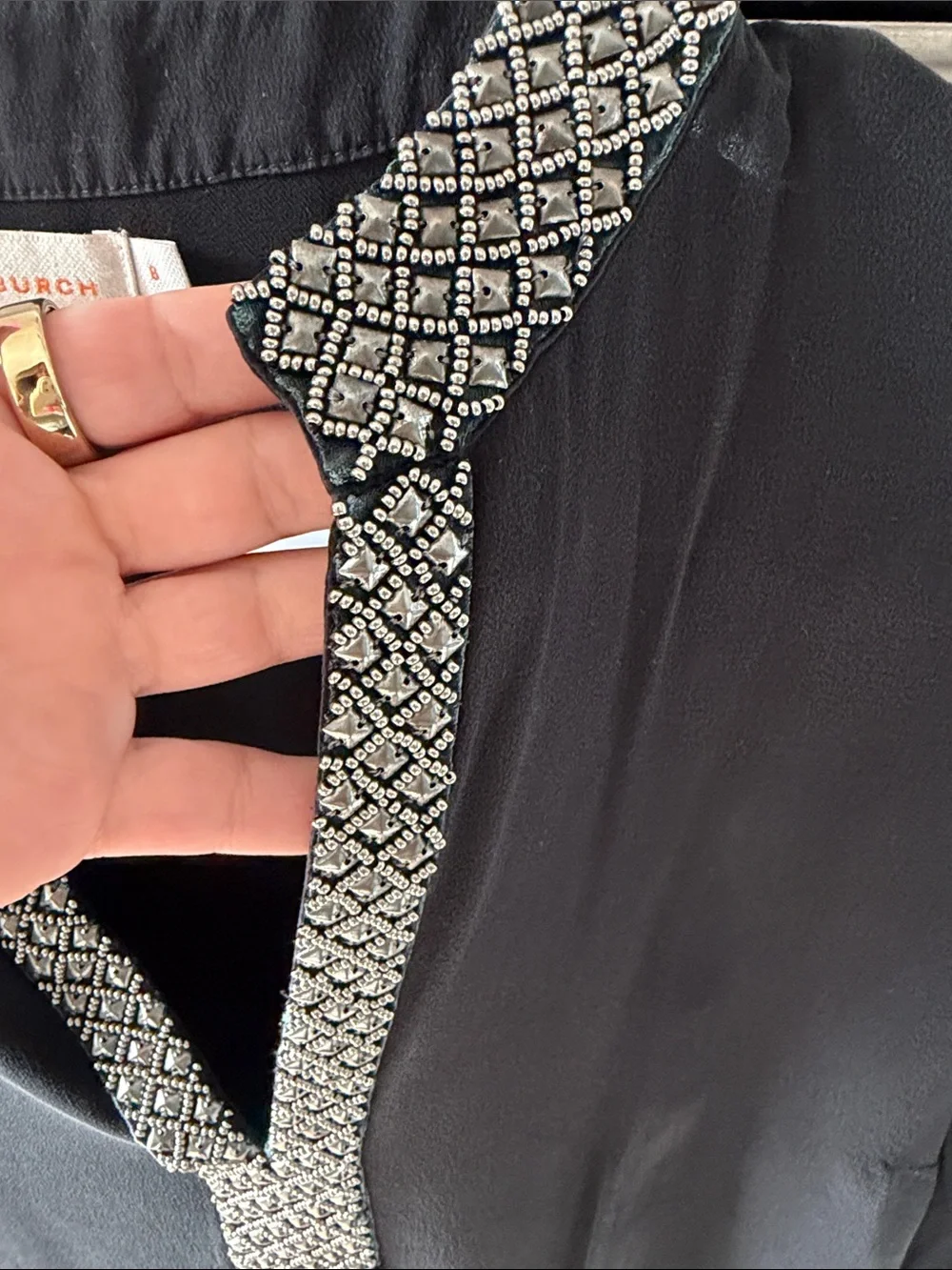 Tory Burch Black Blouse with Silver-Patterned Trim